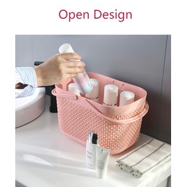 UUJOLY Plastic Organizer Storage Baskets with Handles, Shower Caddy Bins Organizer for Bathroom and kitchen (Pink)