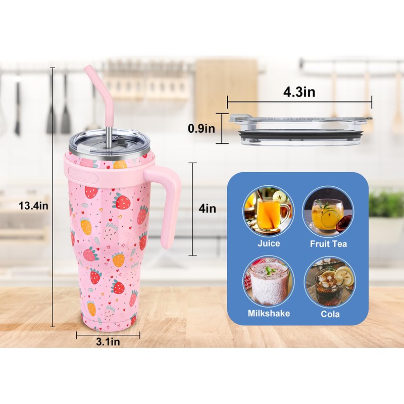 Zenbo 50oz Stainless Steel Tumbler with Handle & Straw Lid