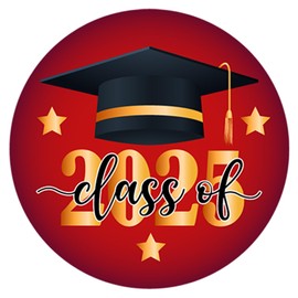 Wonmon 200 PCS 2 Inch Class of 2025 Graduation Stickers for Envelopes, Round Red Gold 2025 Graduation Stickers for Congrats Grad Party Envelope Seals Gift Greeting Cards Party Decorations