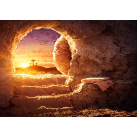 CORFOTO 10x8ft Fabric Empty Tomb of Jesus Backdrop Photography Holy Light and Cross at Sunrise Background Christian Church Events Decorations Easter Day Banner Photoshoot Booth Studio Props