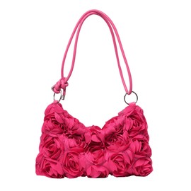 QWINEE Women's 3D Flower Clutch Purse Handbags Top Handle Shoulder Bags with Adjustable Strap, Hot Pink, One Size