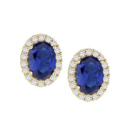 9ct Yellow Gold Blue Sapphire Oval Cluster Stud Earrings - 10mm x 8mm