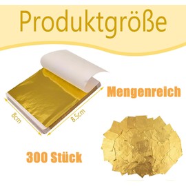 ClcIosis Set of 300 Gold Leaf Set, Gold Foil, Gold Paper Gold Leaf for Crafts, Gold Foil for Crafts, Crafting Apply for Painting, Nail Cutting or Hairstyle, Decoration (8 x 8.5 cm)