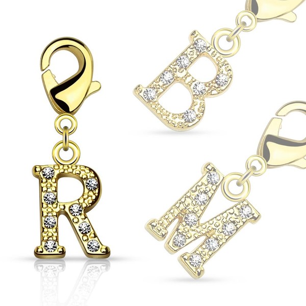 Bungsa® Unisex Initial Charm, Letter Charm, 14K Gold & Crystal