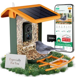 Smart Bird Feeder with Camera, Seamlessly Integrated Solar Panel Birdwatching Camera with SD Card, Lifetime Free AI Identify Bird Species&Auto Video Capture, Ideal Gifts with Greeting Card for Lover