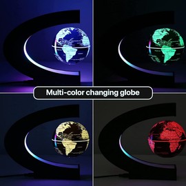 YAVOCOS Magnetic Floating Globe, 7 Colour Lights, C-Shaped Automatic Rotating Globe, Luminous World Maps, Desktop Decoration, Birthday Gift