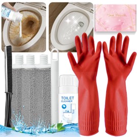 7Pcs Upgrade Pumice Stone Toilet Bowl Cleaning Brush Set with Long Cleaning Gloves Crevice Brush Powerfully Cleans Stain Hard Water Ring Calcium Buildup Rust for Toilet Bathrooms