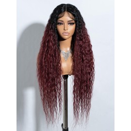 Joedir 32 Inch Long Deep Curly Wavy Lace Front Synthetic Wigs HD Transparent Glueless Lace Wig Heat Resistant Fibre Pre Plucked Hairline with Baby Hair Wig for Women