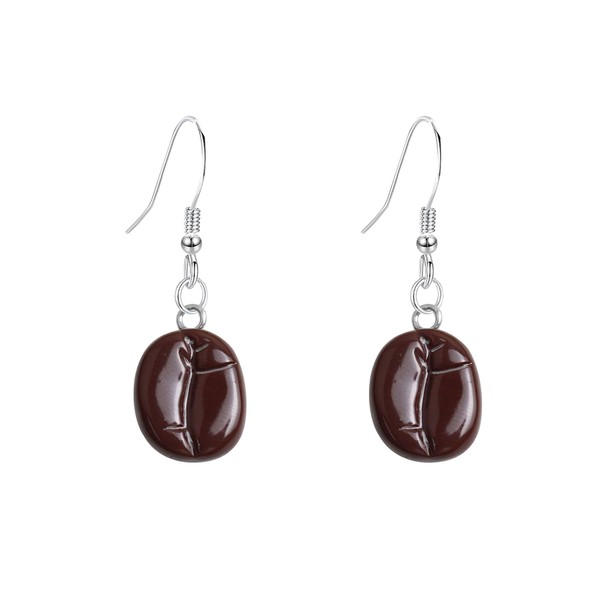JDONL Funny Simulation Resin Coffee Bean Drop Dangle Earrings for