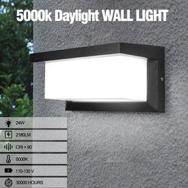 Sytmhoe 5000K Daylight White Outdoor Wall Sconce Lights, LED Exterior Light Fixture Wall Mount Ip65 Waterproof, Wall Porch Light for Garage Walkway Hallway Backyard Garden(1 Pack)
