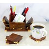 StonKraft Wooden Rosewood Desk Organiser, Coaster/Coasters Set, Pen Stand, Business