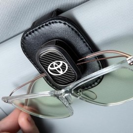 Sunglasses Holder, Leather Glasses Holders Compatible with Toyota Series Car Sun Visor, Eyeglasses Hanger and Ticket Card Clip Eyeglasses Mount for Car, for Accessories, Black