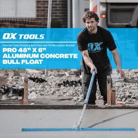 OX Tools Pro Series 48 x 6 in Aluminum Concrete Bull Float with Tilt Mechanism Bracket, Extruded Ribs, Powder-Coated Finish, Lightweight Durable Finishing Tool