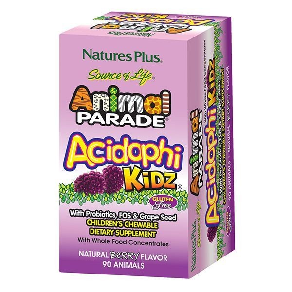 Nature's Plus Animal Parade AcidophiKidz 90 chewable berry flavor animal tabs