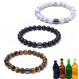 Glame Anti Alcohol Bracelet, Glame International Anti Alcohol Bracelet GM Mnetic Bead to Reduce the Urge to Drink Relieve Anxiety and Stress Jewelry for Women Men（3Pcs Colors）