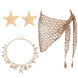 JeVenis Mermaid Costume Beach Accessories Jewelry Starfish Necklace Hair Clip for Women Seashells Starfish Pearl Summer Beach Gifts for Women