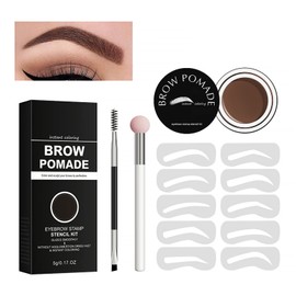 Prreal Brow Stamp and Stencil kit,Waterproof Eyebrow Stamp Stencil Kit With 10 Reusable Eyebrow Stencil,Long-Lasting&Full Coverage Brow Stamp Set For Make Up Beginner#Dark Brown