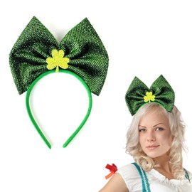Lizzy 1 x Irish Bow Tinsel Headband with Shamrock Decoration | for St. Patrick's Day Novelty Irish Gifts Fancy Dress Headband Hair Accessories for Adults (1)