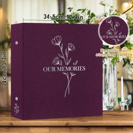 Lanpn Photo Album 4x6 1000 Pockets, Extra Large Big Capacity Linen OUR MEMORIES Hardcover Large Photo Book Photobook that Holds 1000 Vertical and horizontal Pictures Purple