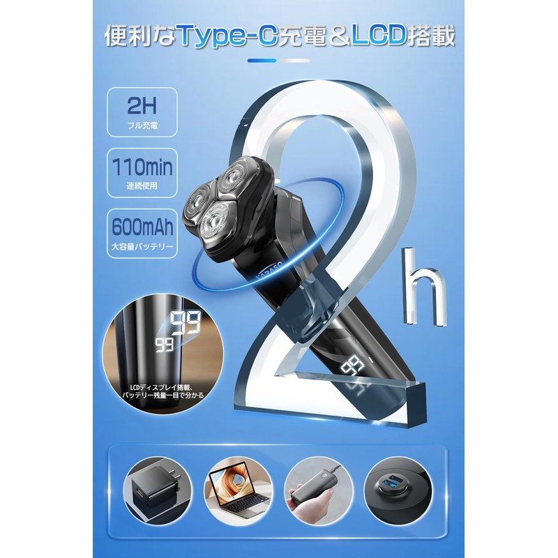 ひげそり 電動シェーバー 【2025革新型&1台3役•360°回転式】シェーバー メンズ 髭剃り 電動 電気シェーバー 深剃り 低騒音 電動ひげそり