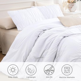 Masaca White Oversized King Comforter Set 120x120,Ruched Ruffle California King Bed Comforter Set Shabby Boho Chic Microfiber Extra Large Bedding Comforter 3PCS