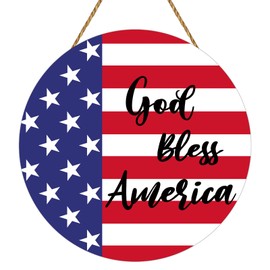 Patriotic Decorations 4th of July Wreaths for Front Door Red White and Blue Decorations American Flag Wooden God Bless America Sign Door Decor for Fourth of July Memorial Day Wall Indoor Home Decor