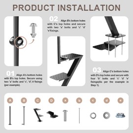 Andorm Boat Trailer Tongue 3 Steps Heavy Duty, Non-Slip Boat Trailer Step Ladder with Safety Grab Handle 500 lbs Capacity