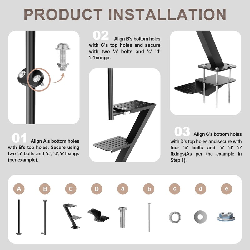 Andorm Boat Trailer Tongue 3 Steps Heavy Duty, Non-Slip Boat