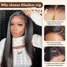 Wear and Go Glueless Wigs Human Hair Pre Plucked Pre Cut 6x4 Straight Lace Front Wigs Human Hair Wigs for Women No Glue Hd Lace Front Closure Ready to Wear Wigs 180% Density 30 Inch Natural Black