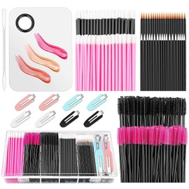 Shynek - Kit de aplicadores de maquillaje desechables, paleta de mezcla de maquillaje con espátula y brochas de maquillaje desechables, varitas de rímel, aplicadores de brillo de labios, clips de maquillaje para el cabello con caja organizadora