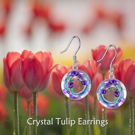 CRMAD Purple Tulip Earrings for Women Sterling Silver Tulip Flower Dangle Leverback Earrings (crystal 2)