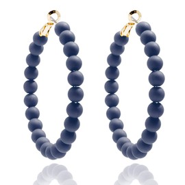 ZENZII Colorful Beaded Big Circle Hoop Fashion Earrings for Women (Navy)