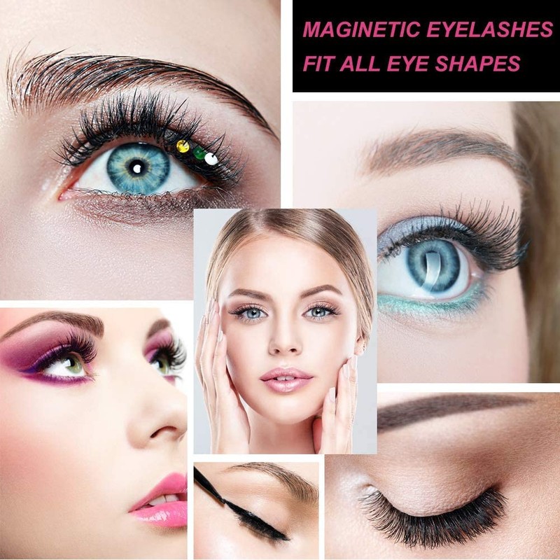 AOMIG Magnetic Eyelashes with Eyeliner Kit, 5 Pairs Natural Look