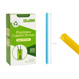 7.75" Biodegradable Plastic-Free Drinking Straws,Compostable Colorful Disposable Smoothie Straws 200pcs,Plant-Based Stylish Party Straws, Plasticless Straws for Cold/Hot Drinks