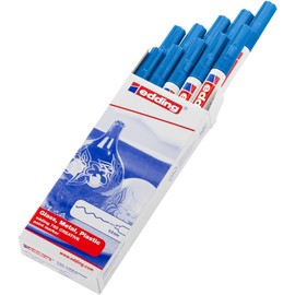 edding 780 gloss paint marker - blue - 10 paint markers - extra-fine round tip 0.8 mm - paint pen for glass, pebbles, wood, plastic, paper - waterproof, high coverage