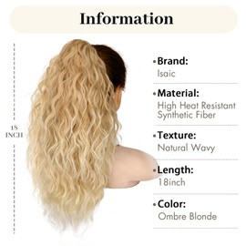 Isaic Ponytail Extension 18 Inch Claw Clip in Ponytail Extensions Ombre Blonde Highlight Fake Synthetic Hairpiece for Women Layered Pony Tails Hair Extensions