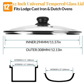 12 Inch Tempered Glass Lid for Frying Pan & Skillet - Premium Heat-Resistant Cover with Stainless Steel Rim, Compatible with Lodge Cast Iron Pans