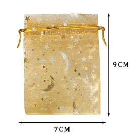 100 PCS 7x9cm Gold Moon Star Organza Bags,H HOME-MART 2.7"x3.5" Jewelry Candy Bags,Organza Favor Gift Pouch with Drawstring for Wedding Party Valentine's Day Candy pouch
