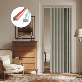 AJAZZ 100% Blackout Magnetic Accordion Door Curtain - Invisible Folding Panel for Bedroom, Living Room, Doorway - Curtain Sets Includes Tracks (1 Panel, 43W x 79L, Grey)