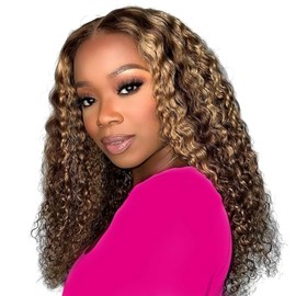 Bob Wig Human Hair 13x6 Deep Wave Hd Lace Front Wigs Human Hair Glueless 210 Density P4/27 Ombre Highlight Wig Pre Plucked With Baby Hair Short Bob Wigs For Black Women 16 Inch