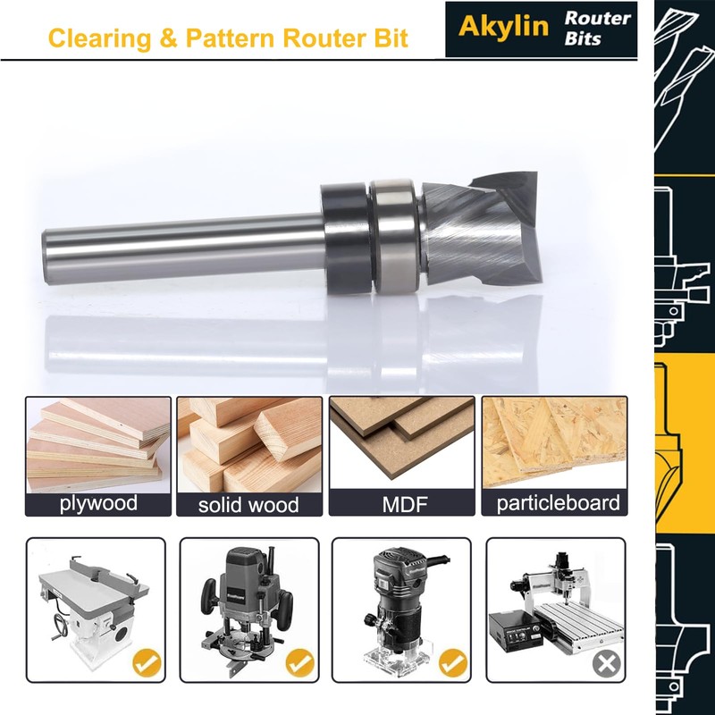 Solid Carbide Spiral Flush Trim Router Bits, 2+2 Compression Flutes,