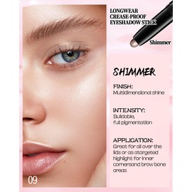 Eyeshadow Stick, Champagne Pearl Shimmer Creamy Eye Shadow Sticks, Long Lasting Waterproof Eyeshadow Contour Highlighter Makeup Stick, Easy Glide Twist-Up Eye Shadow Stick Beauty Gift for Women-09