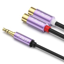 J&D 3.5mm to 2 RCA Cable, Gold Plated 3.5mm Male to 2RCA Female Stereo Audio Adapter Extension Cable Purple Shell Heavy Duty RCA Female to 3.5mm Male, 1 Feet