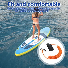 Coiled SUP Leash 10 FT Surfboard Leash Sup Leg Rope Strap Stand Up Paddleboard Leash Suitable for Stand Up Paddling, Surfing and Kayaking - Orange by BLUE ELF