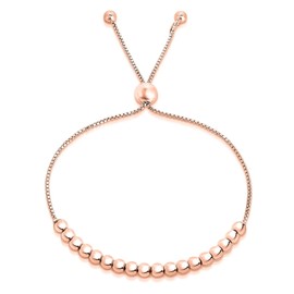 Verona Jewelers 925 Sterling Silver Rose Gold Adjustable Bolo Bead Elegant Bracelet For Women