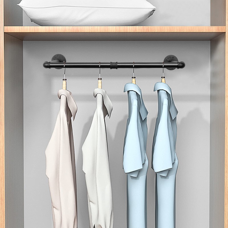 Jeasor Industrial Iron Pipe Clothes Hanging Bar DIY Wall-Mounted Garment