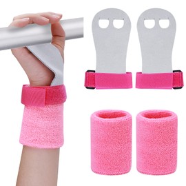 Abeillo 2 Gymnastics Grips Wristbands Sets for Girls Youth Kids, Pink Gymnastic Hand Grips Gymnastic Bar Palm Protection and Wrist Support Sports Accessories for Kids Workout and Exercise(Small)