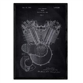 Nacnic Harley Davidson Combustion Engine Patent Poster with Old Design Patent A3 Black Background
