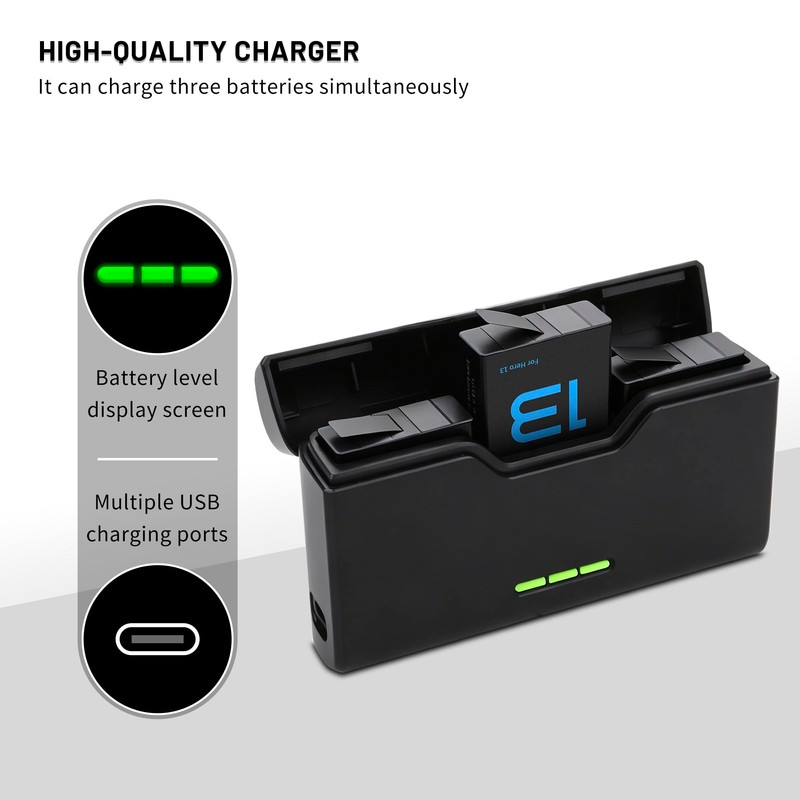 2-Pack Battery with 3-Channel Battery Charger Station for Hero 13/Mission