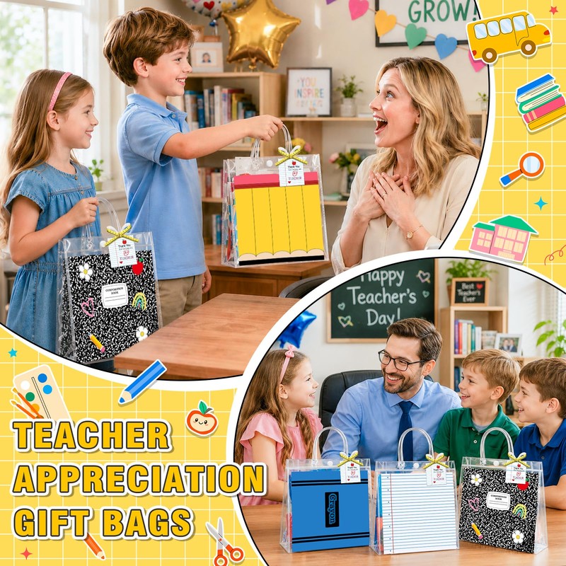24 Pack Back to School Gift Bags Bulk, Clear PVC